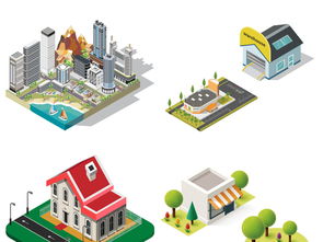 卡通建筑物3D立体房子AI矢量背景元素图片设计素材 高清模板与应用大全